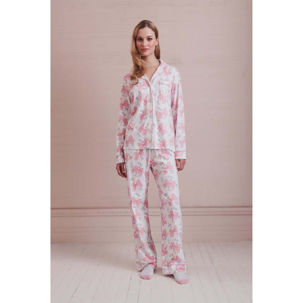 Roller Rabbit Doily Beaux Long Sleeve Polo Pajamas Size SPINK SUGAR / S